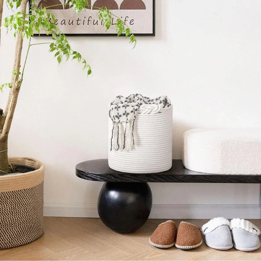 Cotton Woven White Basket NEW